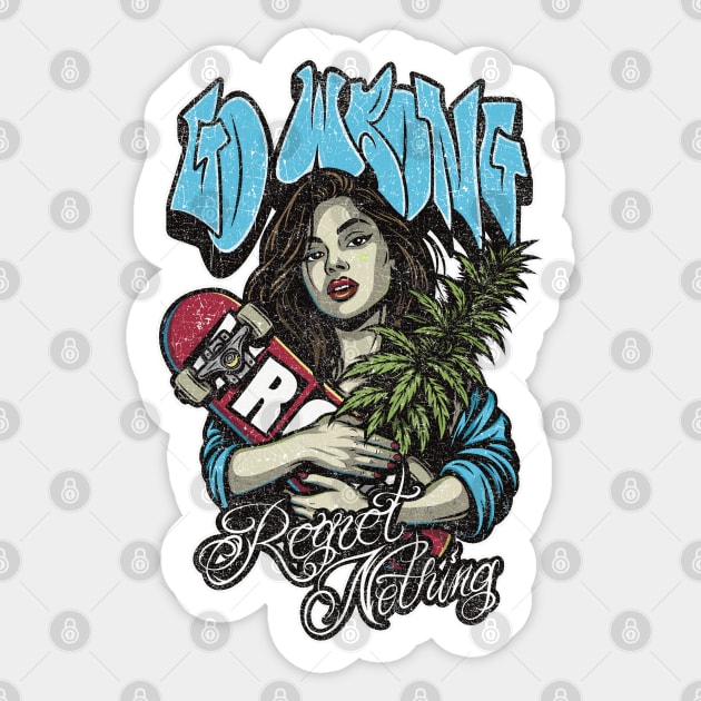 Dope Skate & Smoke Girl – Retro Skateboard Illustration Sticker by Wrongteeshirt